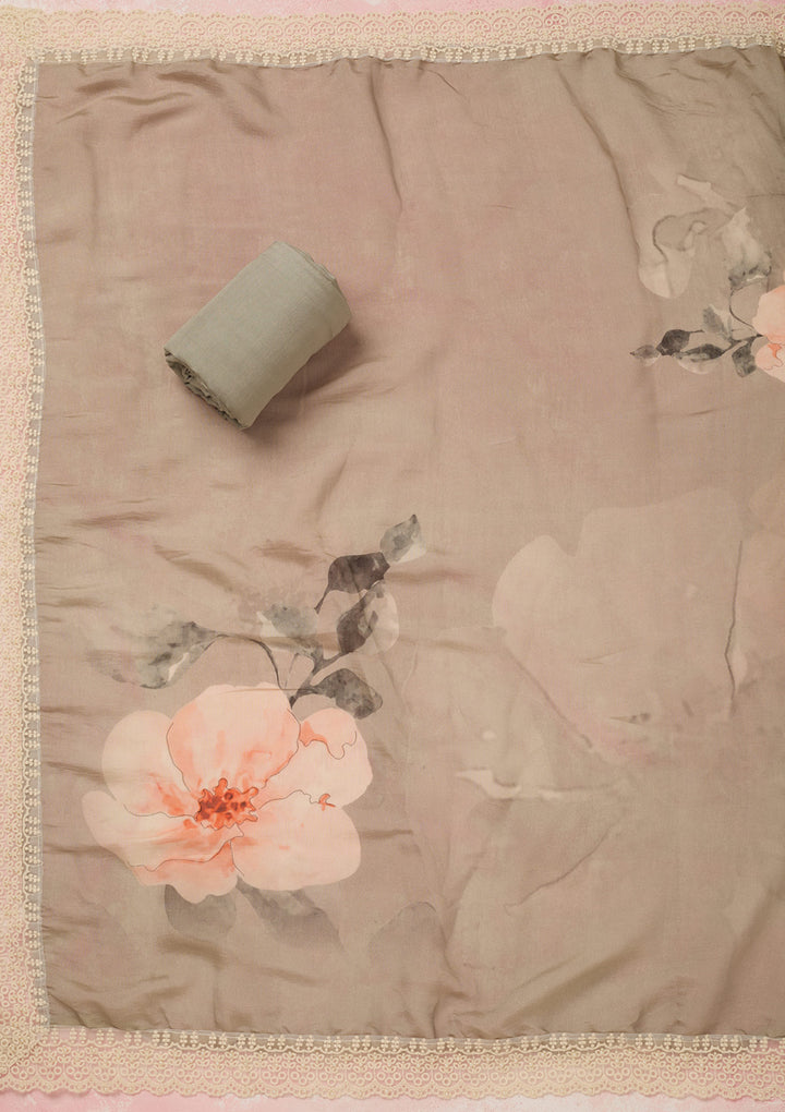 Grey Threadwork Semi Crepe Unstitched Salwar Suit