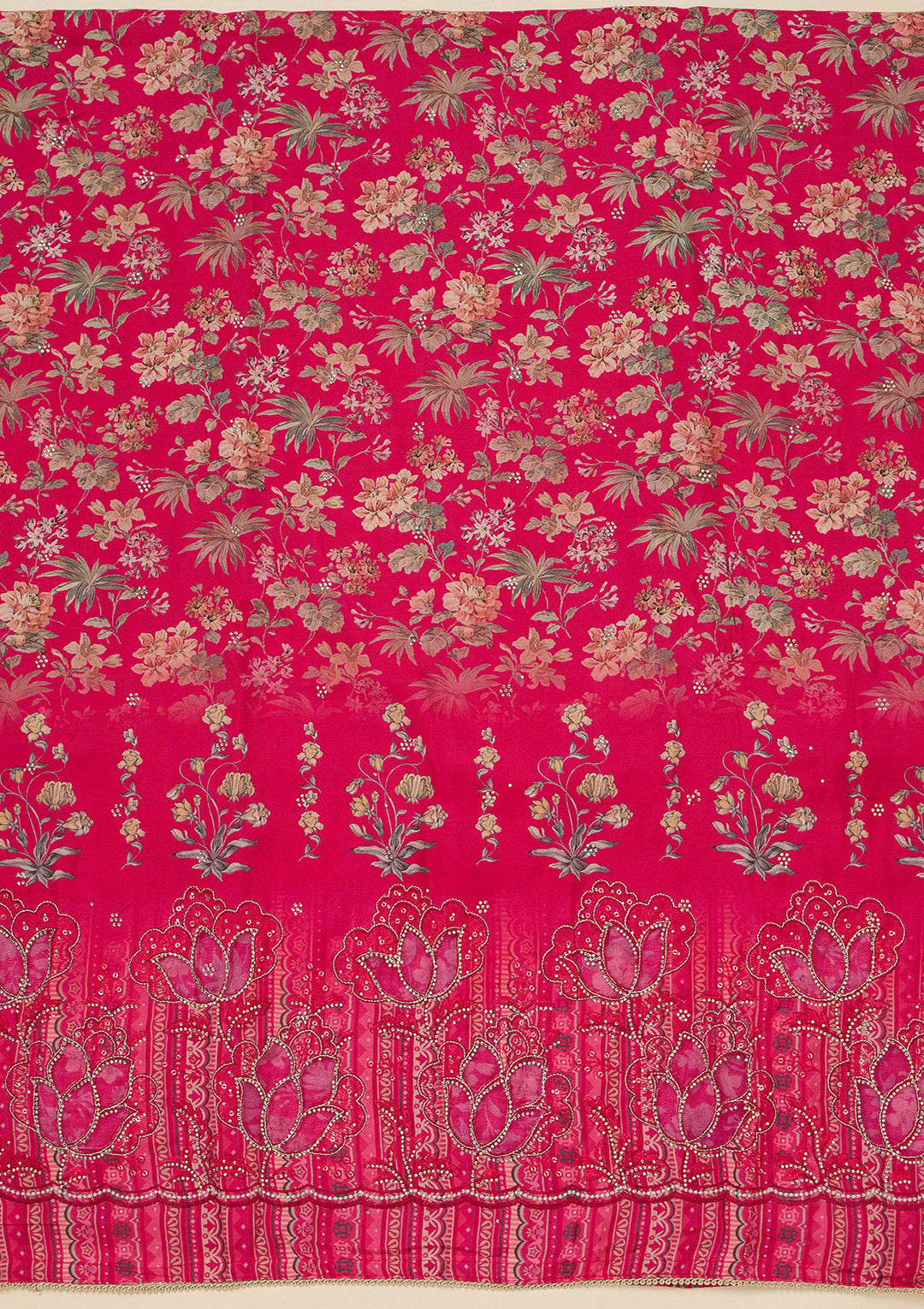 Rani Pink Stonework (Gold) Crepe Unstitched Salwar Suit