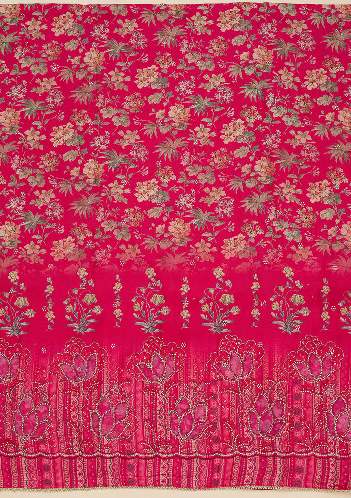 Rani Pink Stonework (Gold) Crepe Unstitched Salwar Suit