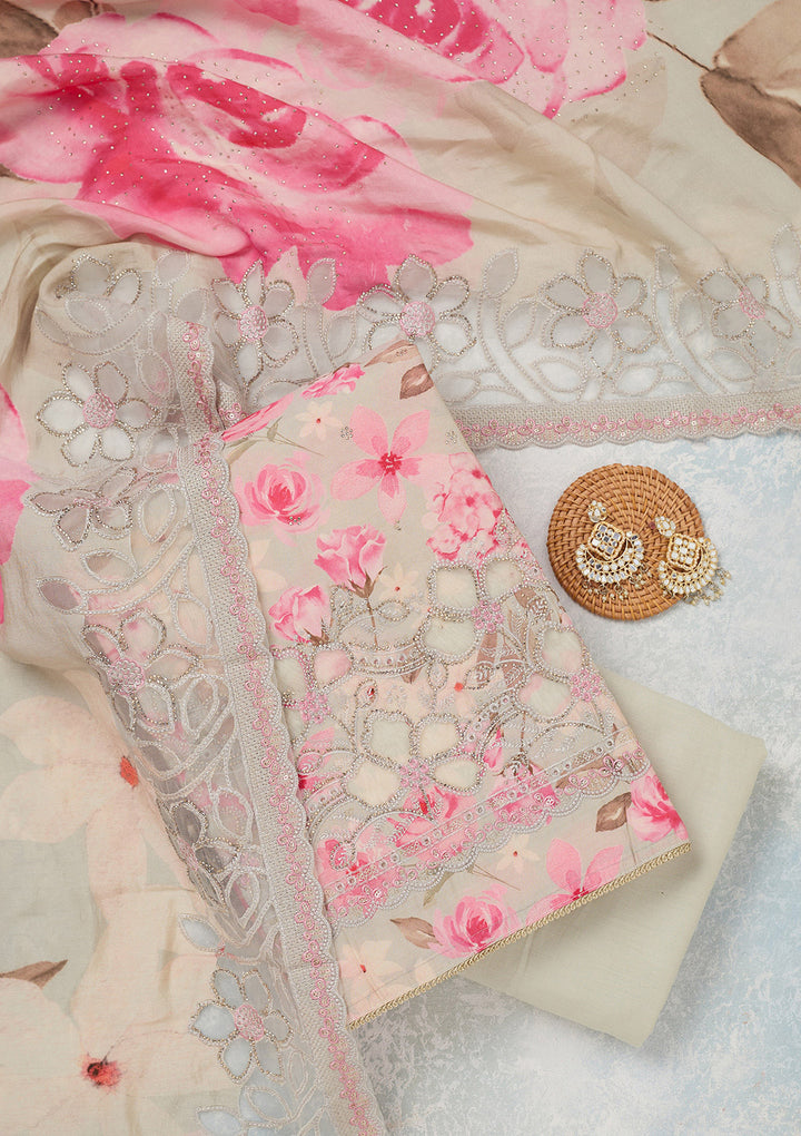 Grey Stonework (Gold) Crepe Unstitched Salwar Suit