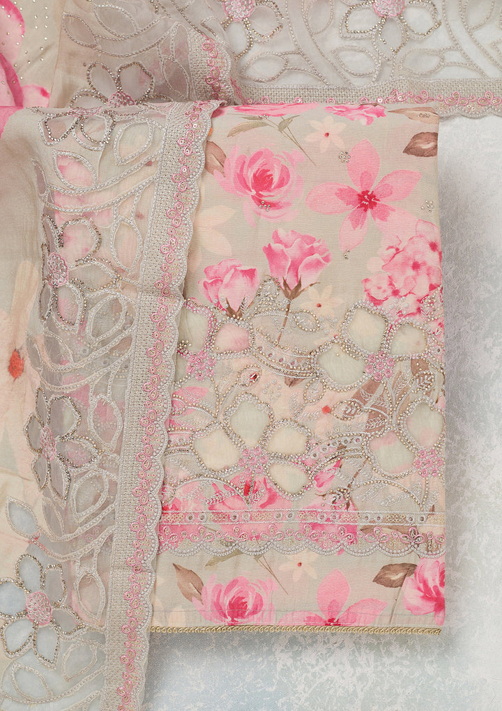 Grey Stonework (Gold) Crepe Unstitched Salwar Suit