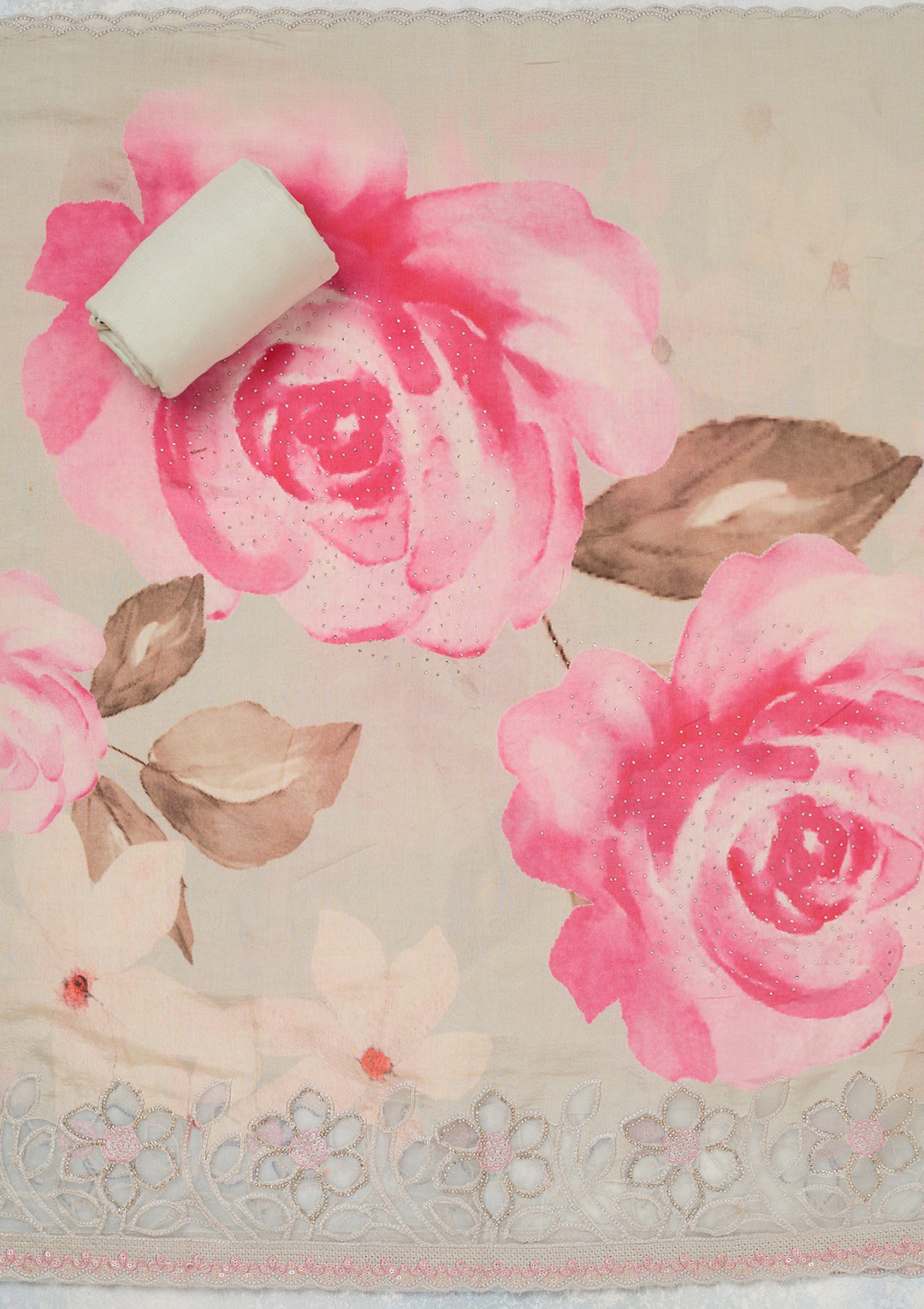 Grey Stonework (Gold) Crepe Unstitched Salwar Suit