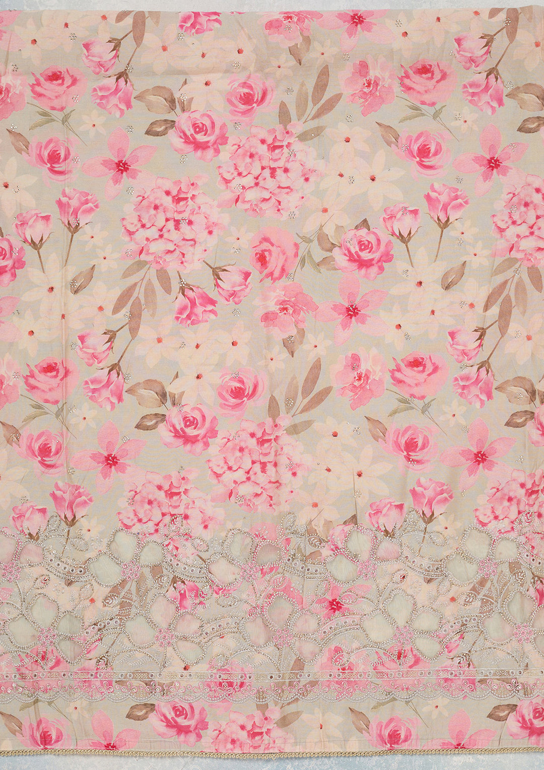 Grey Stonework (Gold) Crepe Unstitched Salwar Suit