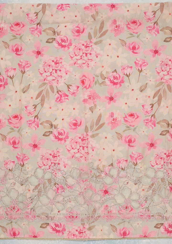 Grey Stonework (Gold) Crepe Unstitched Salwar Suit