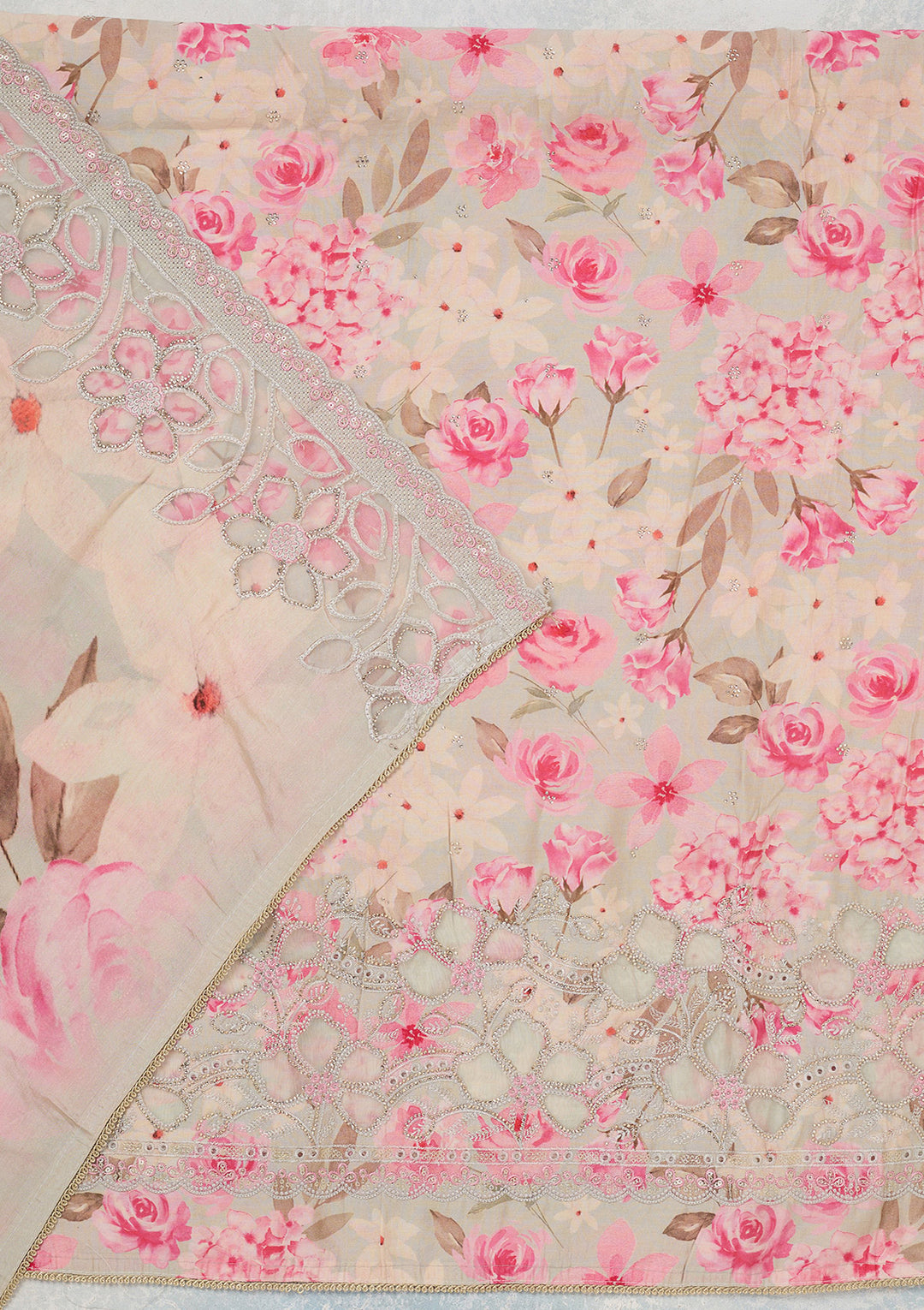 Grey Stonework (Gold) Crepe Unstitched Salwar Suit