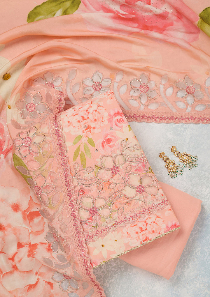 Peach Stonework (Gold) Crepe Unstitched Salwar Suit