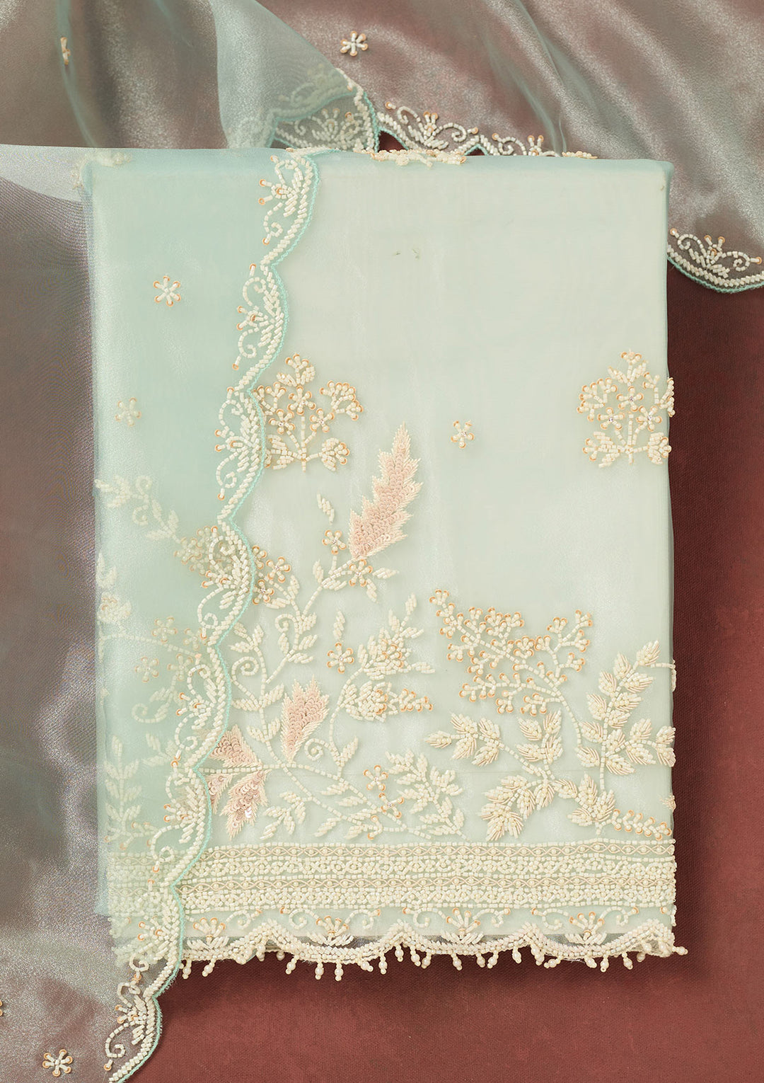 Sky Blue Cutdana Organza Unstitched Salwar Suit