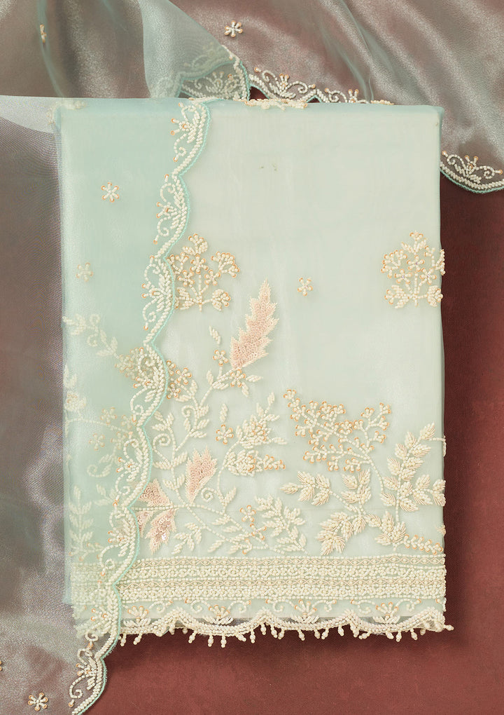 Sky Blue Cutdana Organza Unstitched Salwar Suit