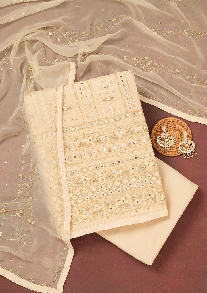 Cream Cutdana Georgette Unstitched Salwar Suit