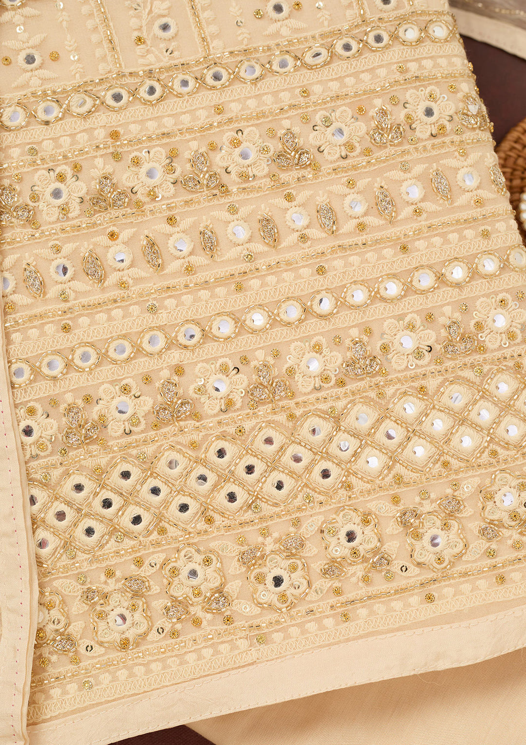 Cream Cutdana Georgette Unstitched Salwar Suit