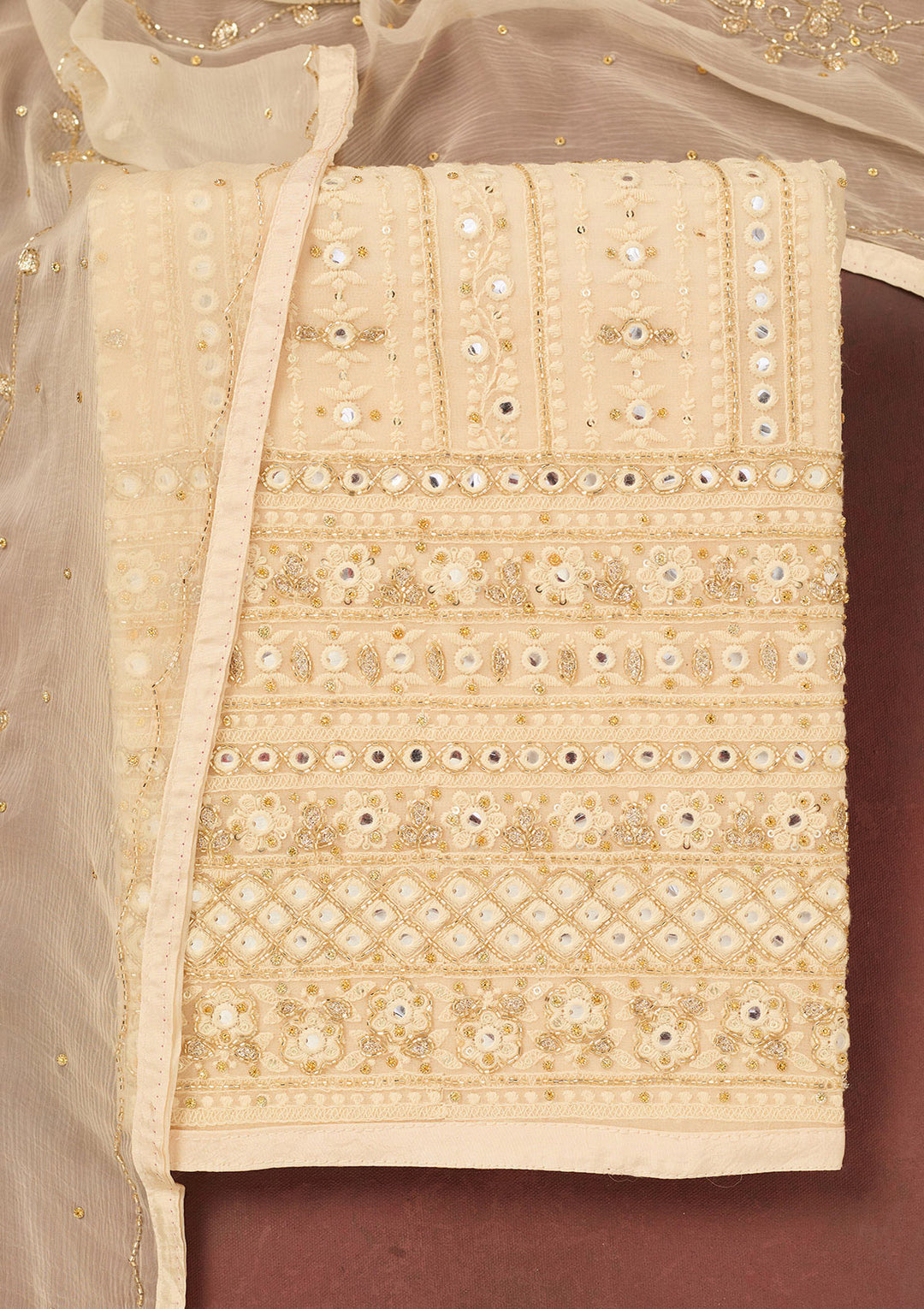 Cream Cutdana Georgette Unstitched Salwar Suit