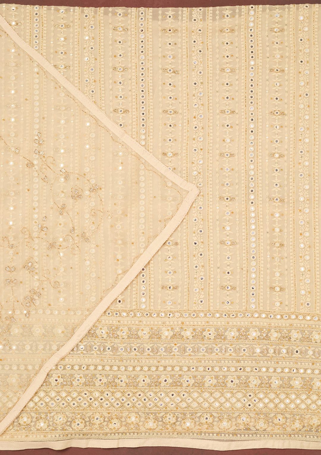 Cream Cutdana Georgette Unstitched Salwar Suit