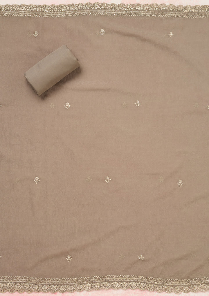 Grey Zariwork (Gold) Chinon Unstitched Salwar Suit