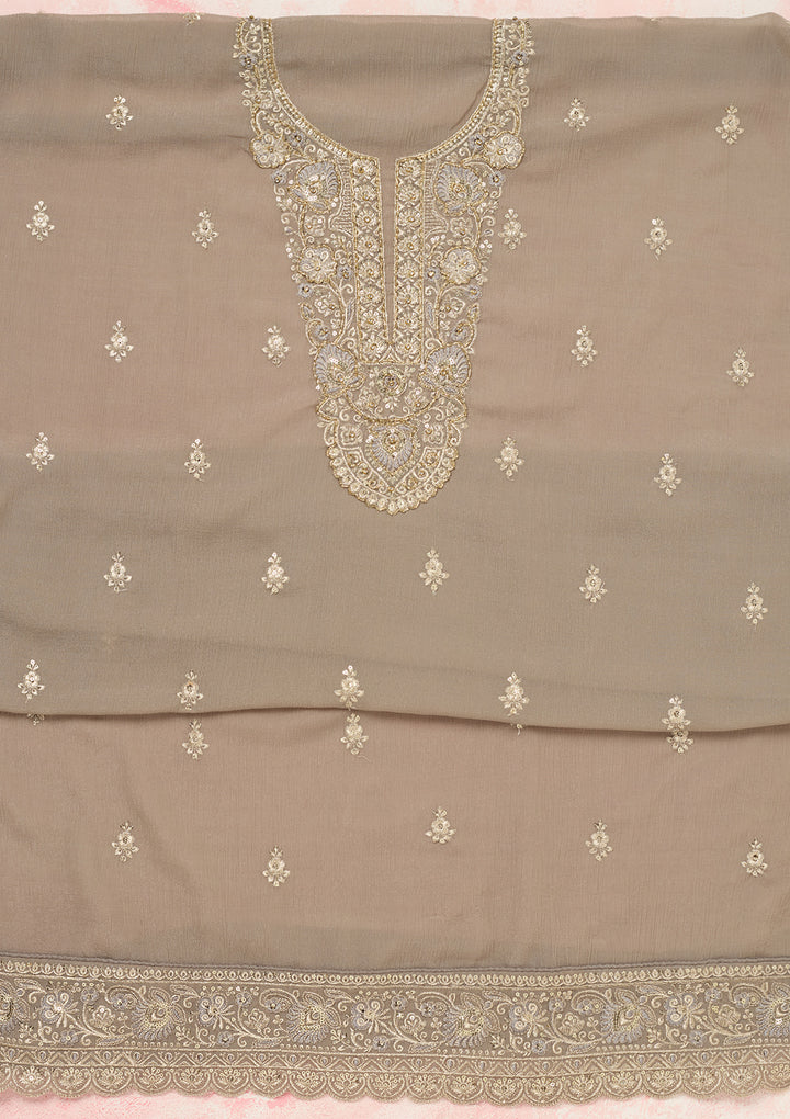 Grey Zariwork (Gold) Chinon Unstitched Salwar Suit
