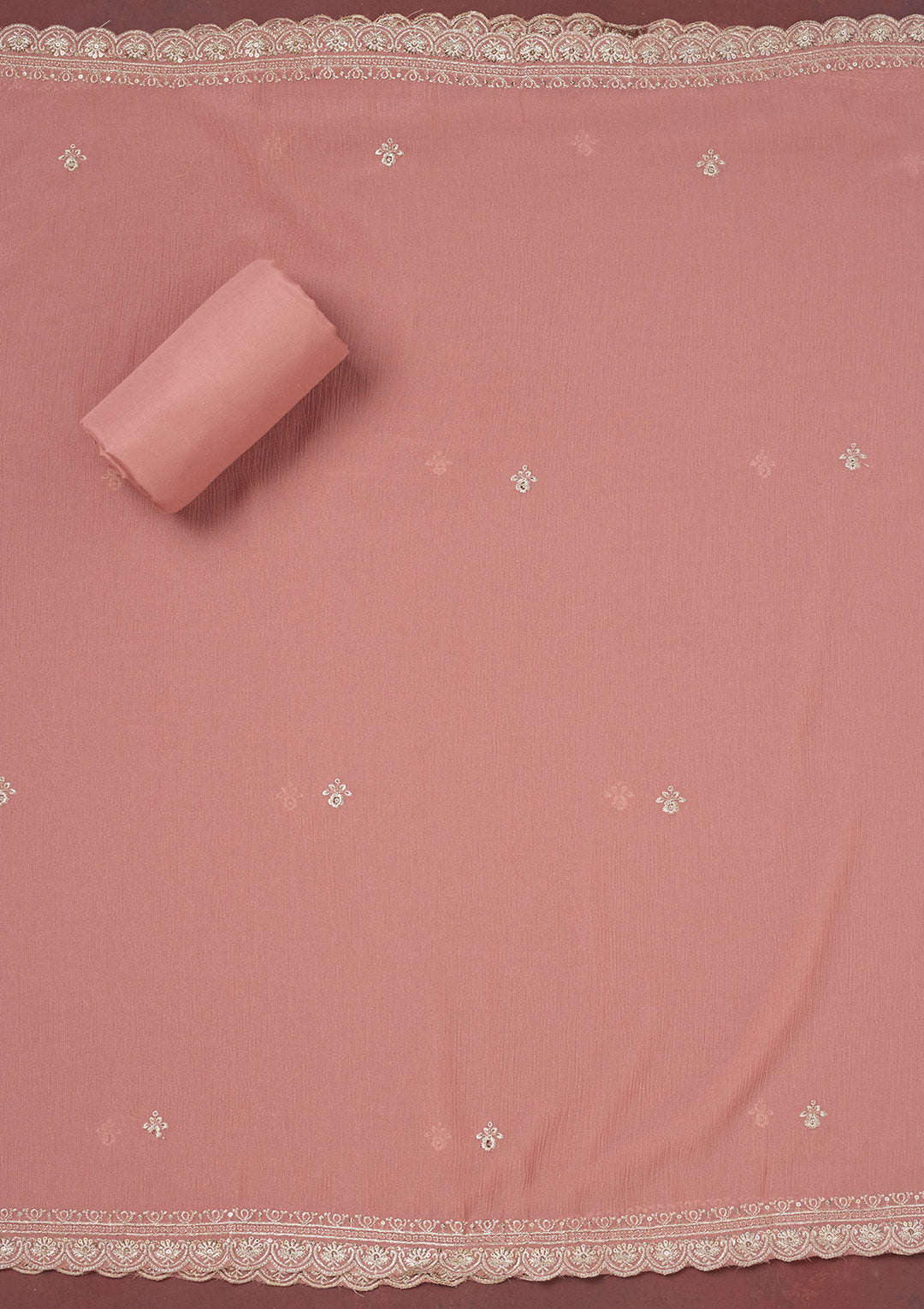 Onion Pink Zariwork (Gold) Chinon Unstitched Salwar Suit