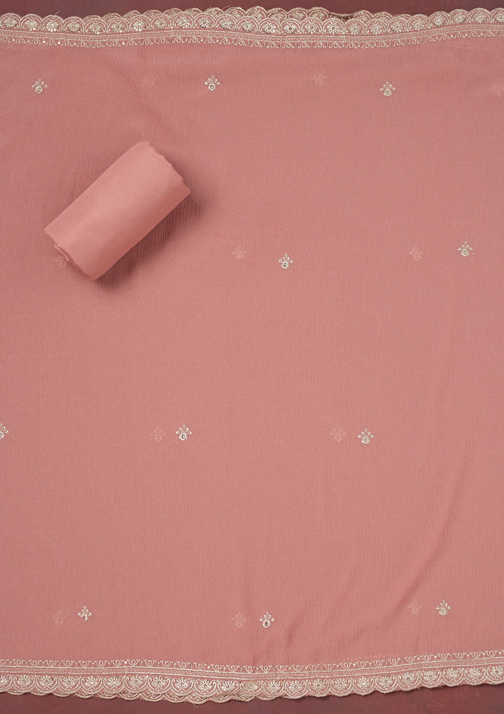 Onion Pink Zariwork (Gold) Chinon Unstitched Salwar Suit
