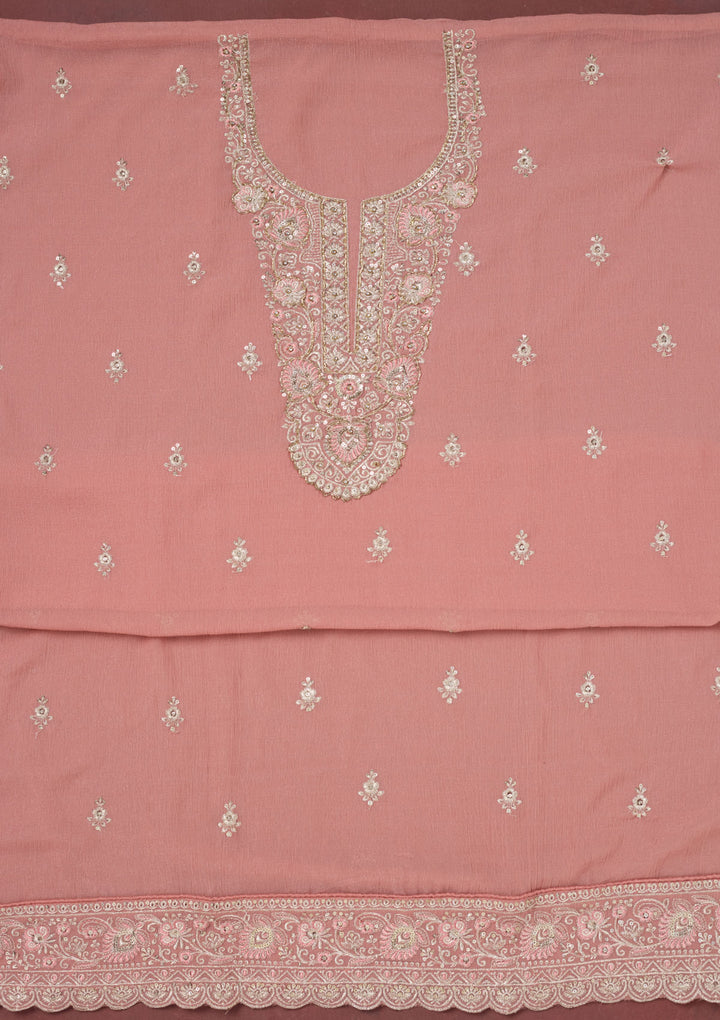 Onion Pink Zariwork (Gold) Chinon Unstitched Salwar Suit