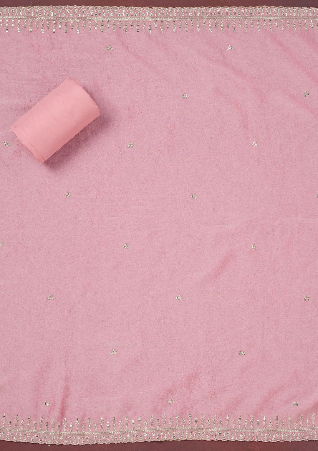 Baby Pink Zariwork (Gold) Chinon Unstitched Salwar Suit