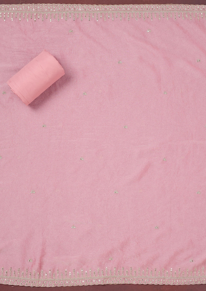 Baby Pink Zariwork (Gold) Chinon Unstitched Salwar Suit