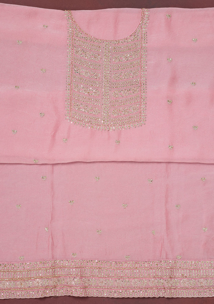 Baby Pink Zariwork (Gold) Chinon Unstitched Salwar Suit