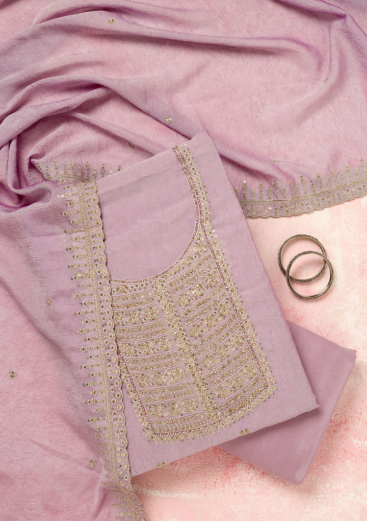 Lavender Zariwork (Gold) Chinon Unstitched Salwar Suit