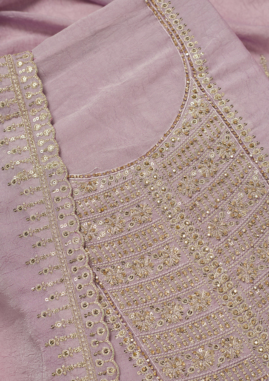 Lavender Zariwork (Gold) Chinon Unstitched Salwar Suit