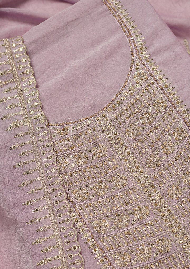 Lavender Zariwork (Gold) Chinon Unstitched Salwar Suit