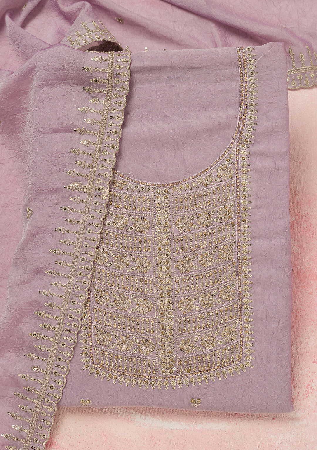 Lavender Zariwork (Gold) Chinon Unstitched Salwar Suit