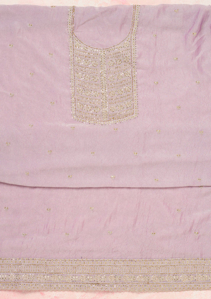 Lavender Zariwork (Gold) Chinon Unstitched Salwar Suit