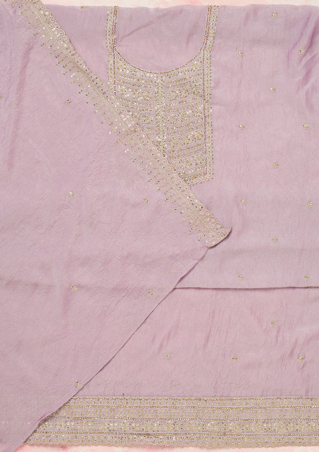Lavender Zariwork (Gold) Chinon Unstitched Salwar Suit