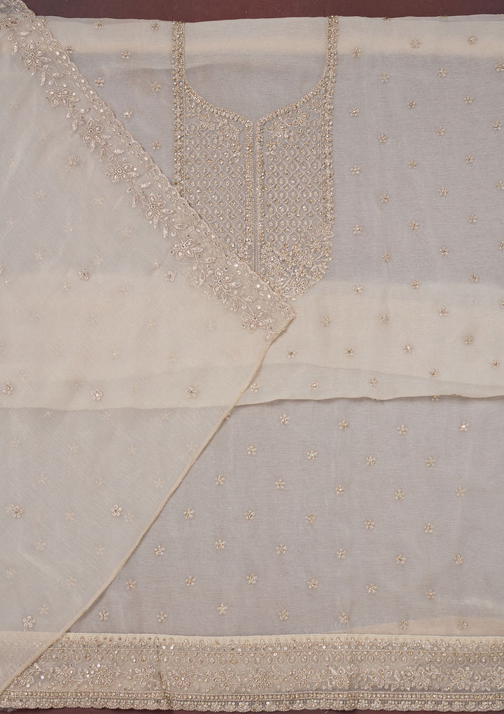 Off White Zariwork (Gold) Chinon Unstitched Salwar Suit