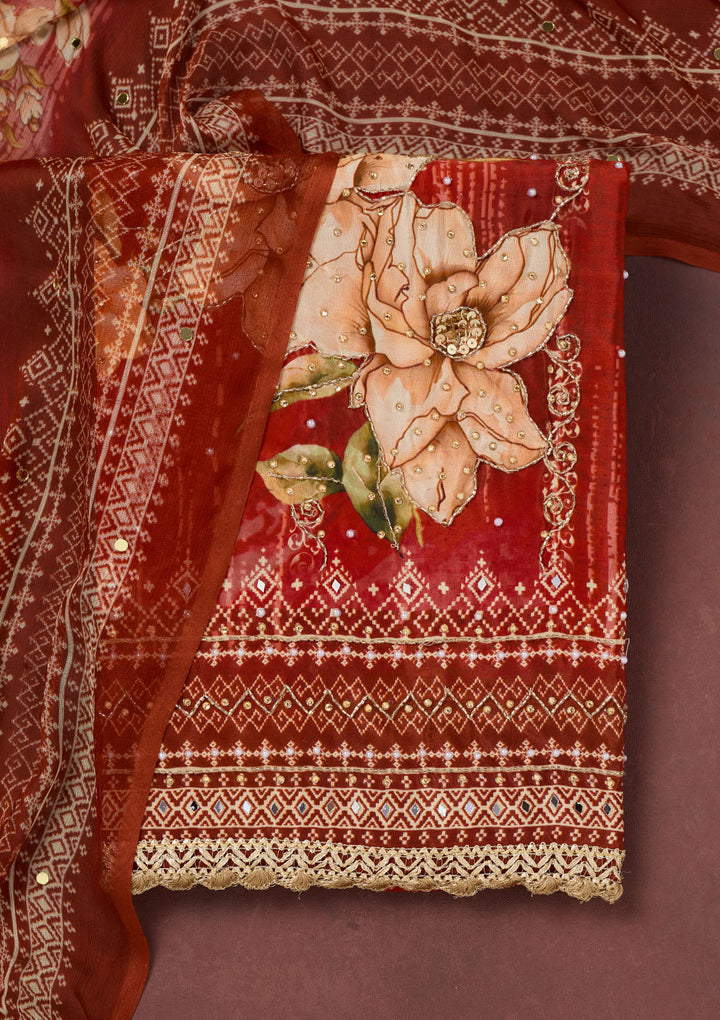Maroon Cutdana Semi Crepe Unstitched Salwar Suit