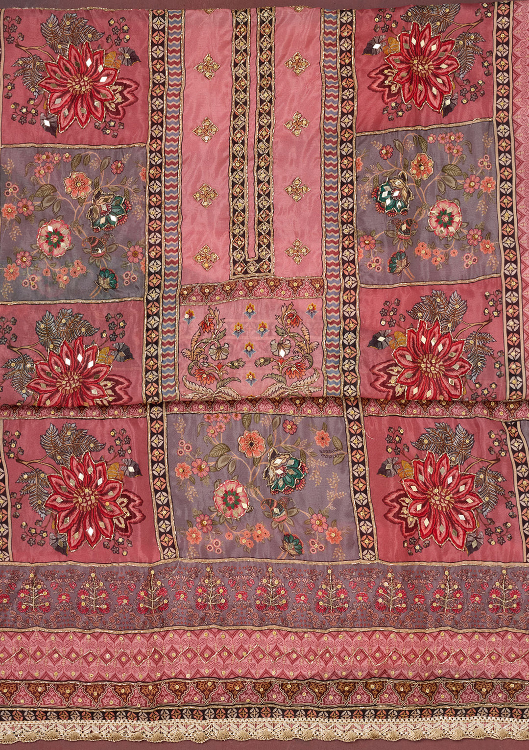 Onion Pink Cutdana Semi Crepe Unstitched Salwar Suit