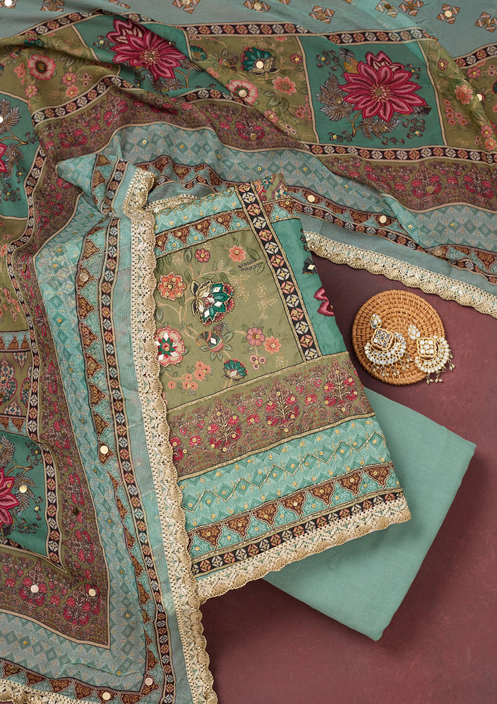 Sea Green Cutdana Semi Crepe Unstitched Salwar Suit