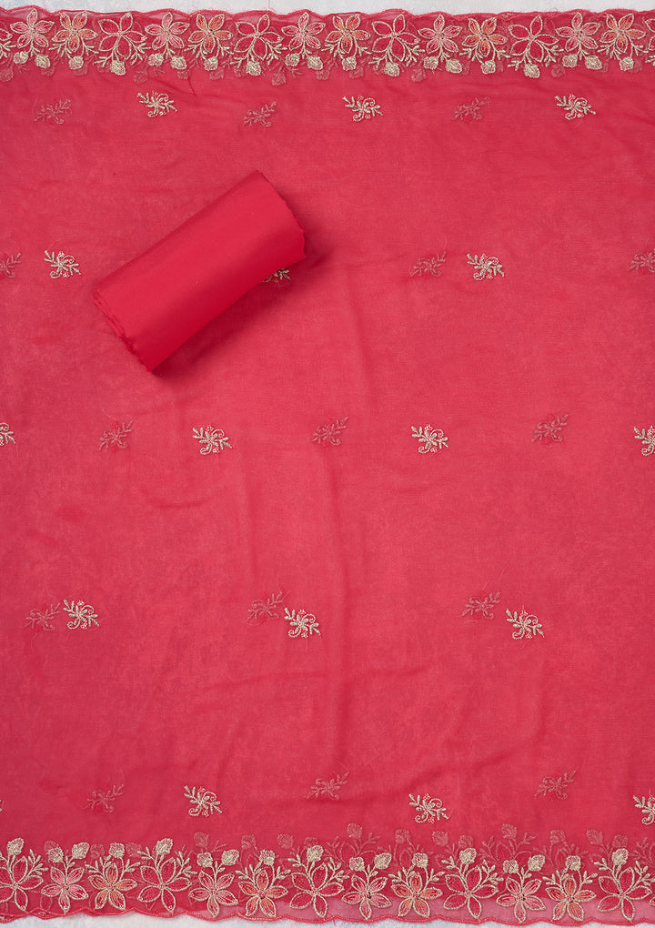 Rani Pink Threadwork Semi Crepe Unstitched Salwar Suit