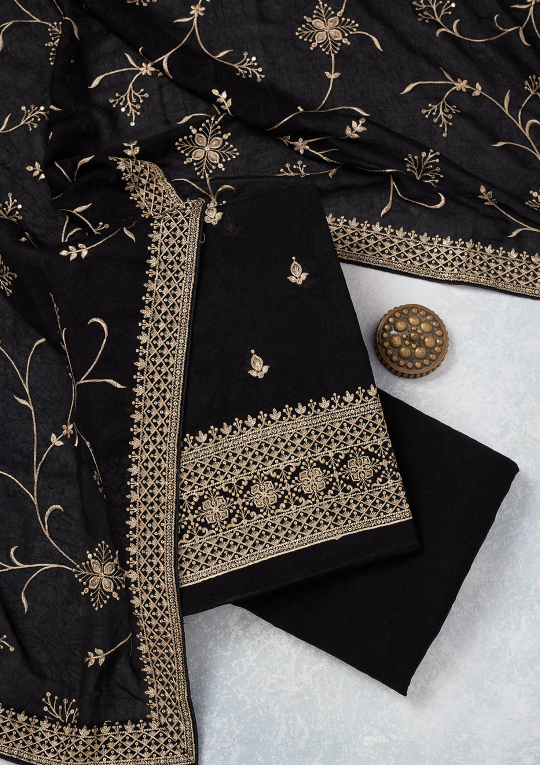 Black Threadwork Georgette Unstitched Salwar Suit