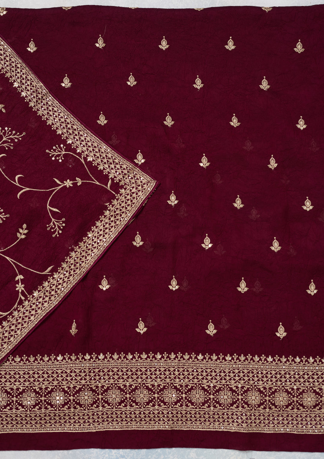 Wine Threadwork Georgette Unstitched Salwar Suit