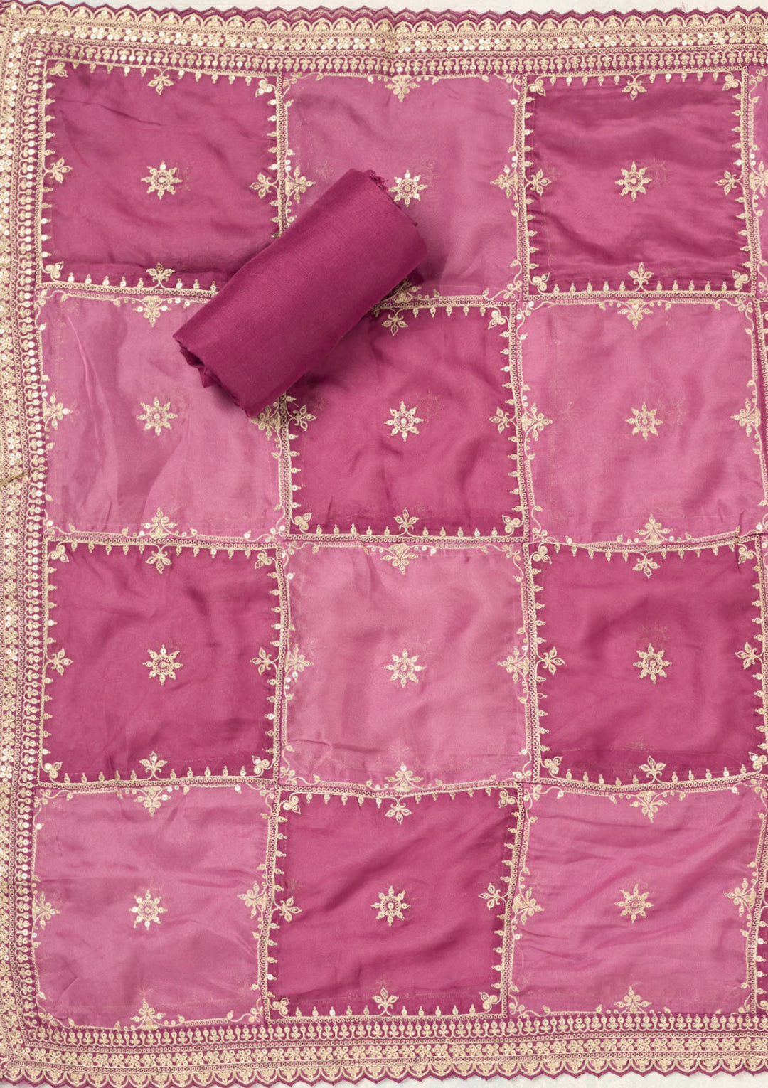 Wine Zariwork (Gold) Chinon Unstitched Salwar Suit