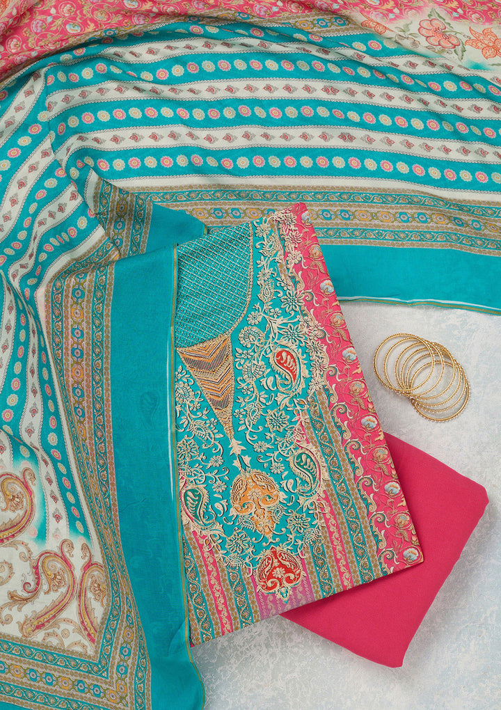Blue Zariwork (Gold) Semi Crepe Unstitched Salwar Suit