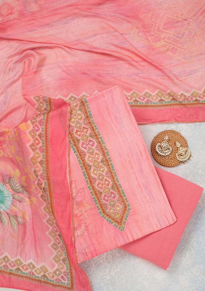 Pink Zariwork (Gold) Semi Crepe Unstitched Salwar Suit