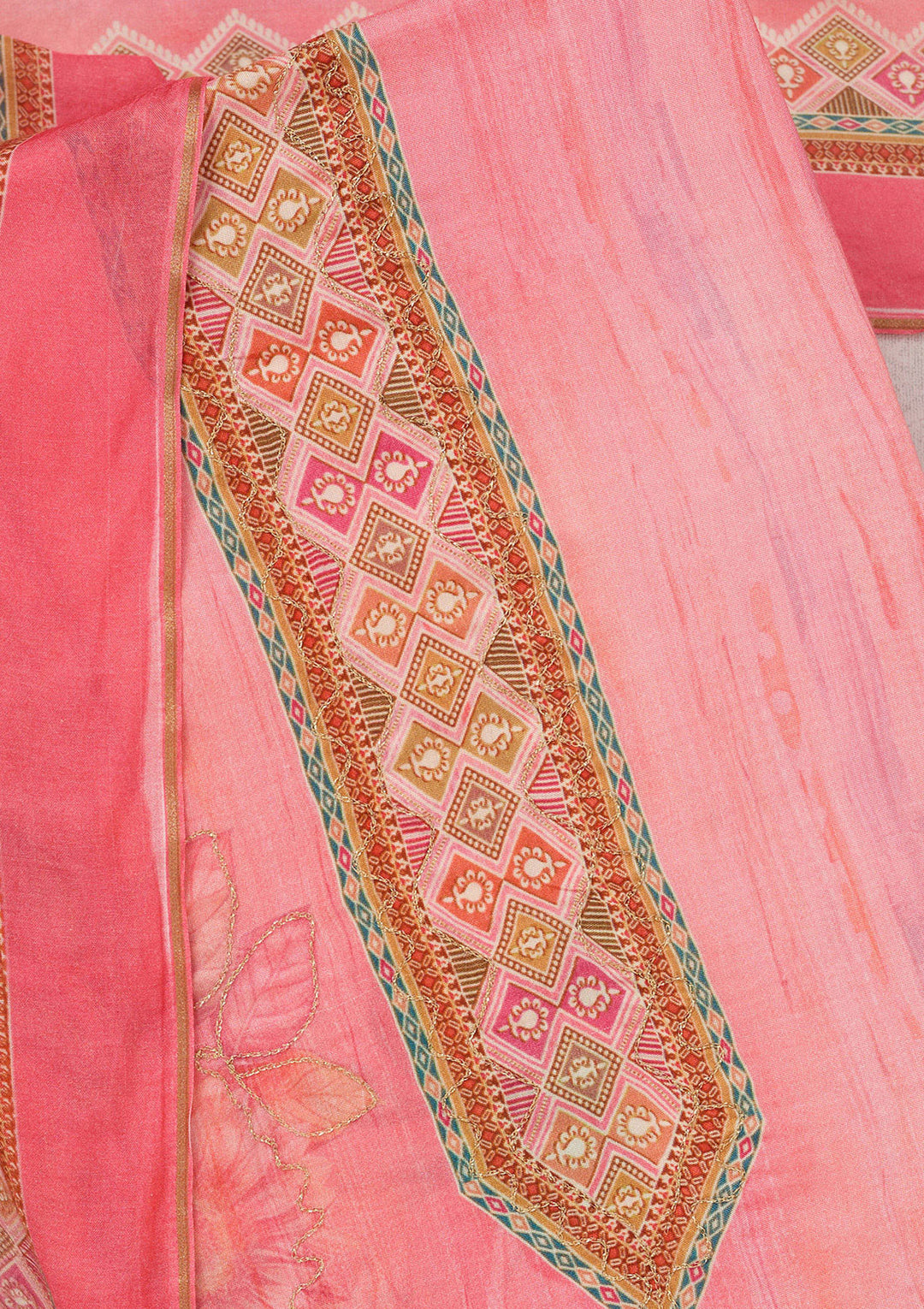 Pink Zariwork (Gold) Semi Crepe Unstitched Salwar Suit