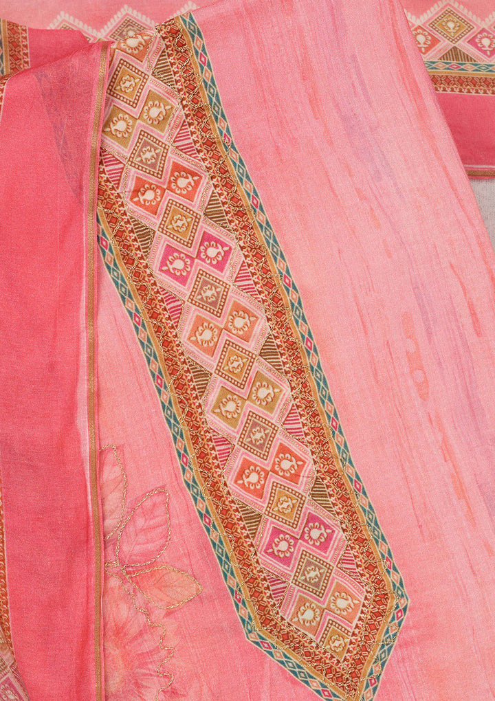 Pink Zariwork (Gold) Semi Crepe Unstitched Salwar Suit