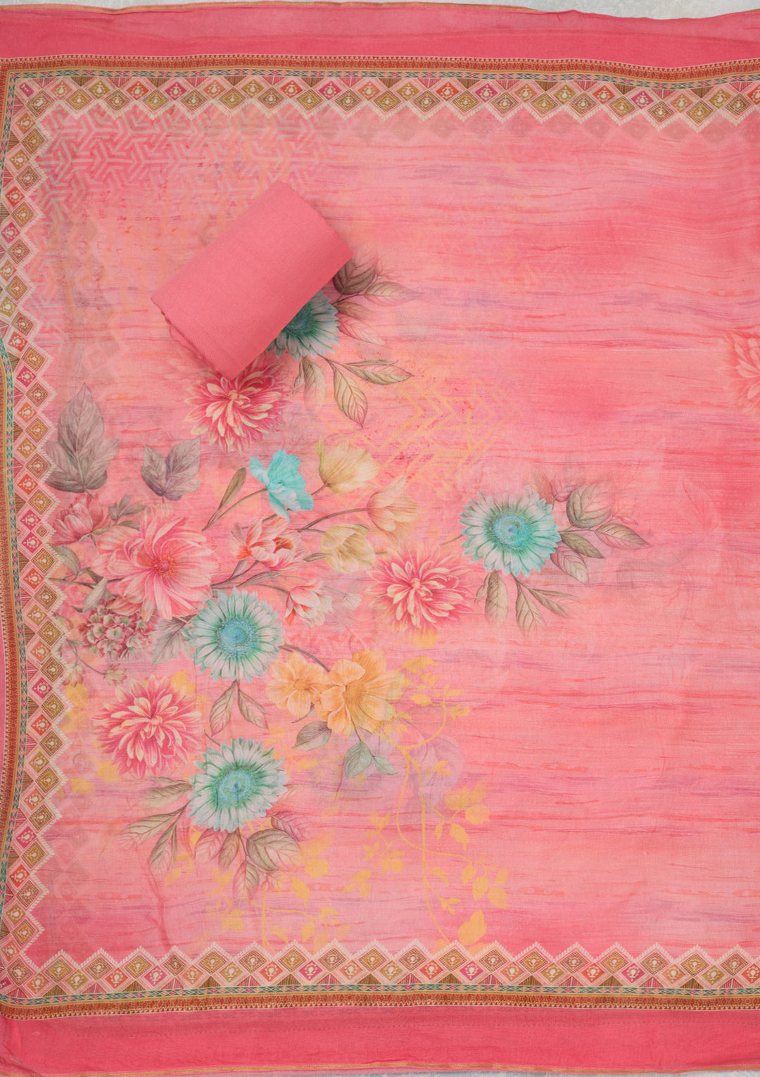 Pink Zariwork (Gold) Semi Crepe Unstitched Salwar Suit