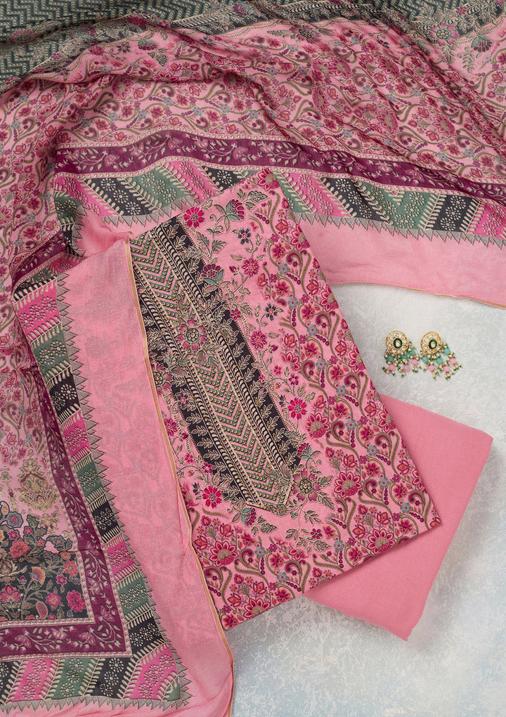 Pink Zariwork Semi Crepe Unstitched Salwar Suit