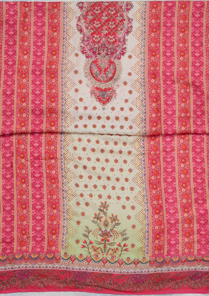 Cream Zariwork Semi Crepe Unstitched Salwar Suit