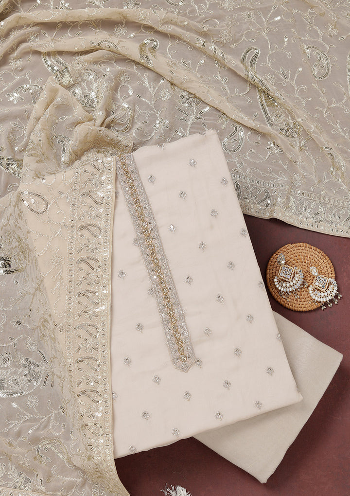 Beige Sequins Organza Unstitched Salwar Suit