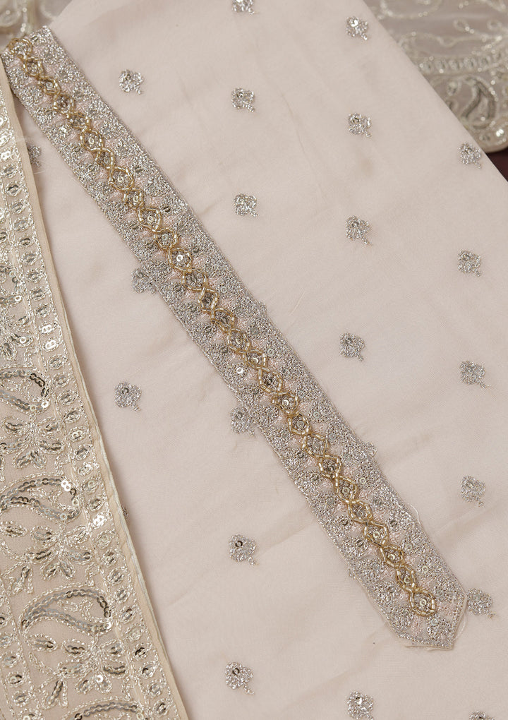 Beige Sequins Organza Unstitched Salwar Suit