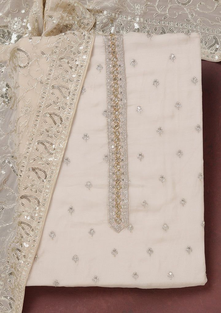 Beige Sequins Organza Unstitched Salwar Suit