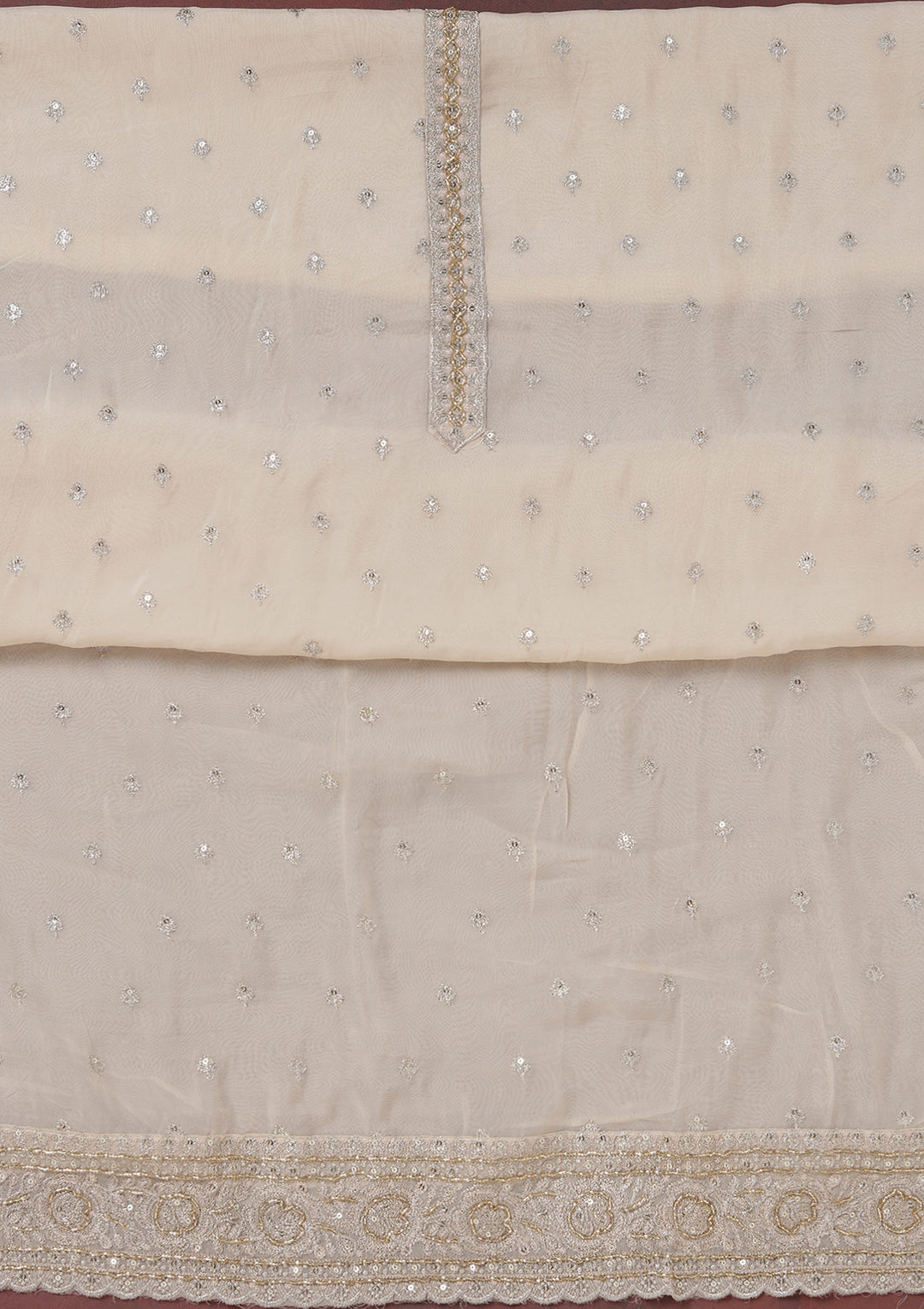 Beige Sequins Organza Unstitched Salwar Suit