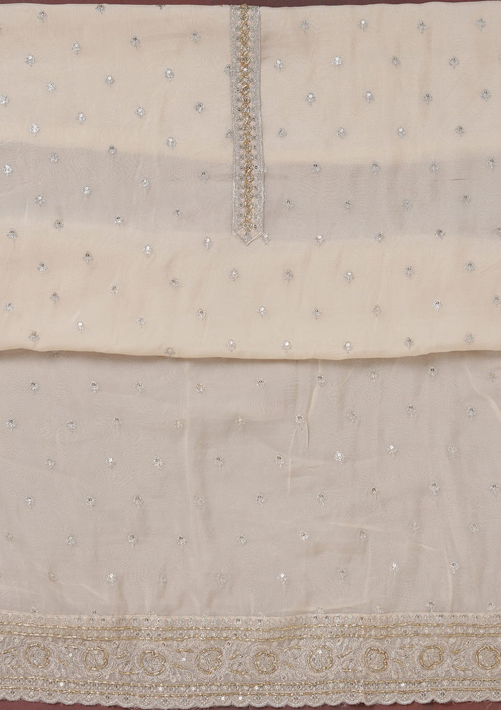 Beige Sequins Organza Unstitched Salwar Suit